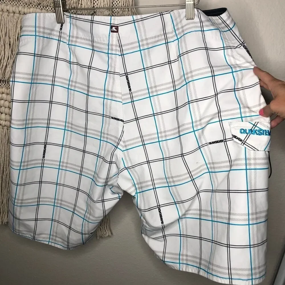 Quiksilver White Plaid Board Shorts